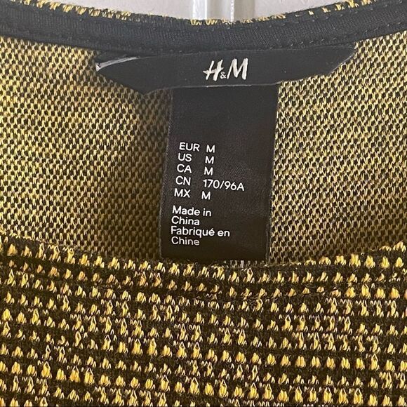 H&M Yellow & Black Long Sleeve Textured Knit Midi Skater Dress; SZ M; BNWT - Picture 3 of 8